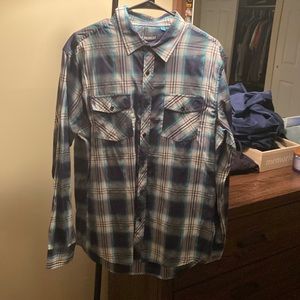 Blue Large plaid spring fall shirt blue